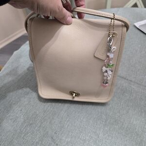 Coach Cream Shoulder Bag with Floral Charm